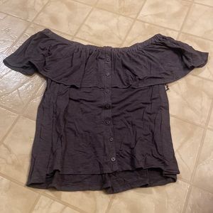 Gray American Eagle Off The Shoulder Top